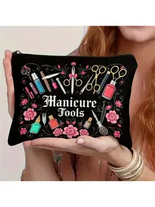 1pc Manicure Gift Bag - Durable Black Manicure Tool Bag with Zipper, Stylish Cosmetics Storage Bag for Manicurists And Salon Professionals, Can Hold Manicure Tools Supplies Cosmetic Bag