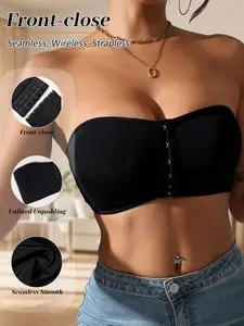🔥 Front-Closure Strapless Non-Slip Bandeau Bra, Wireless & Seamless, Push-Up & Side Support, Adjustable Front Hooks, Perfect for Off-Shoulder & One-Shoulder Outfits