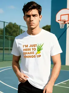 Jewish Holiday T-Shirt - Lulav & Etrog Sukkot Festival Apparel, Retro Lulav Graphic, Comfortable Round Neck Casual & for-synagogue Wear, Machine Washable Jewish Celebration Attire