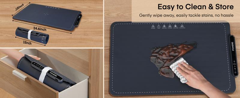 FOHERE Warming Mat for Food Full Surface Heating with 3 Modes, Electric Warming Tray Keeping Food Warm or Thawing for Parties Buffets Gatherings Holidays Daily Use, Versatile, Rollable, Dark Blue