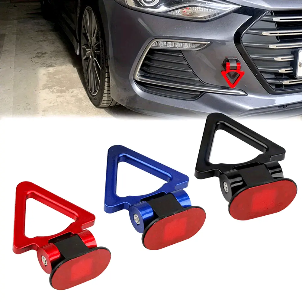 1pc, Universal Car & SUV Tow Hook, Racing Style, Triangle Track Design, Durable PC Material, Auto Accessories, Fits Various Vehicle Models, External Mudguard Clamp