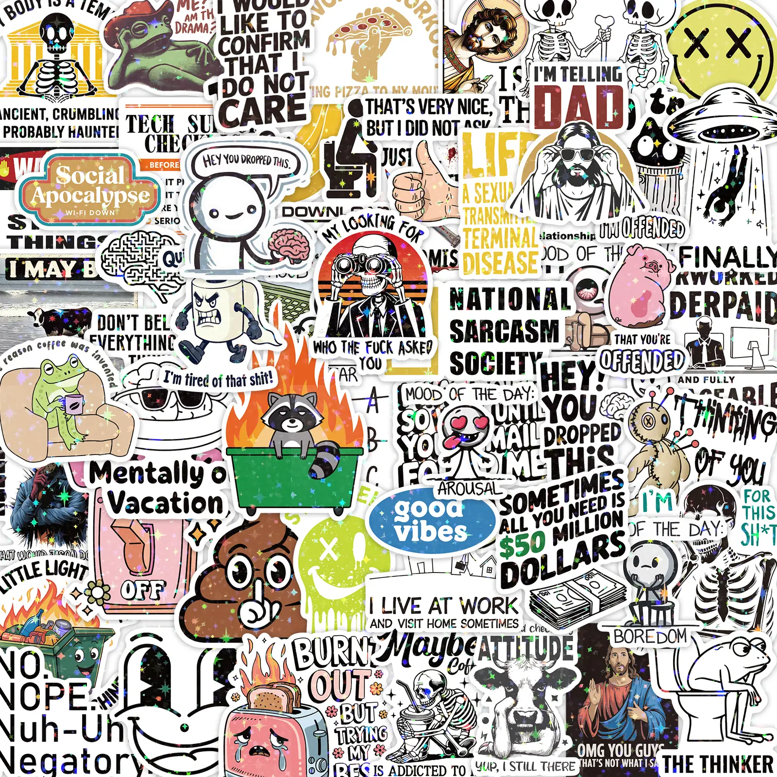 Holographic Funny Meme Stickers Pack – Waterproof Vinyl Stickers for Adults, Great for Water Bottles, Laptops, Hard Hats, Scrapbooks, Car Bumpers & Gag Gifts Multipurpose Car Decal Truck Decal
