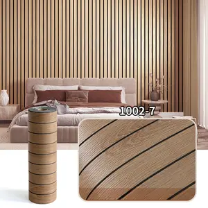 1 Roll Self-Adhesive Grooved 3D Faux Slat Wall Panels, 15.7x118 Inches TV Background Wall Decorative Trim, Wall Cover-Up Renovation Tool, Peel and Stick Modern Minimalist Style, Self Adhesive Wallpaper, Living Room