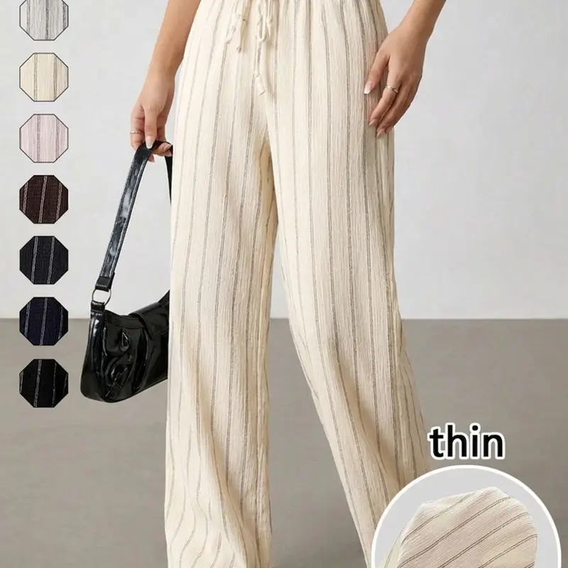 Women's Casual Sporty Basic Long Pants, Striped Waist Straight Leg, Loose Fit, Baggy, Oversized, Daily Wear, Pocketed High-Waisted Wide Leg Pants, Bottom, Fashion, All Season Bottoms