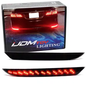 iJDMTOY Black-Out Smoked Lens Full LED Lower Bumper Reflector Lights For 2016-2017 Honda Accord Sedan, Function as Tail, Brake, Rear Fog Lamps & Sequential Blink Turn Signal