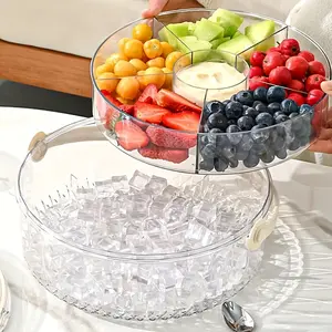 Portable Round Plastic Storage Box with Lid and Handle, 5 Compartment Divided Food Container, Reusable Lunch Box for Fruits Vegetables Snacks and Meat, Durable Snack Organizer Tray, Multi-grid Serving Plate for Picnic Office Home Spice Food Storage