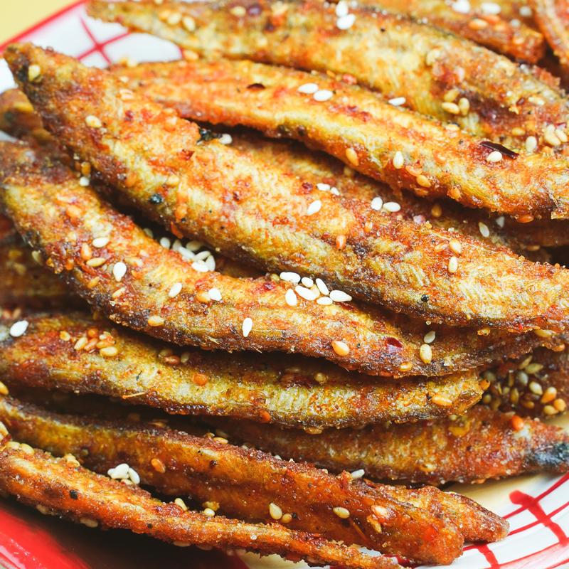 JIAMEIYANG Spicy Fried Anchovies Snack, 130g - Ready-to-Eat Crispy Seafood Delicacy, Savory Seaweed Flavor