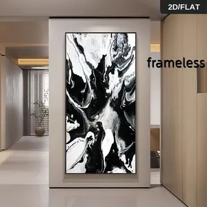 1 modern abstract splashed ink art canvas painting with black, white, gray flowing texture, living room, bedroom, foyer decoration, 2D flat printing frameless painting, Indoor Decoration