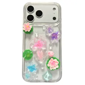 Handmade iPhone Case, Lotus Goldfish Vortex 3D Phone Shell, Soft Protective Cover, Fashionable Unique Mobile Case