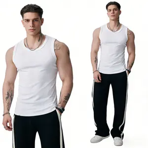 Men’s Wide Strap Ribbed Tank Top High Stretch Breathable Muscle Tank Heavyweight Drapey Fit Gym & Casual Sleeveless Shirt L172