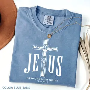 Comfort Colors Jesus Cross with Bible Verse Shirt, Jesus The Way The Truth The Life John 1406 T-shirt, Positive Shirt, Bible Verse, Religious