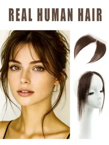 Human Hair Extensions Light-weight Fake Curtain Clip-on Bang with Invisible Natural Front Clips on Hairpieces, Natural Looking Hair, for Women Real Human Hair Bangs brown for Daily Wear