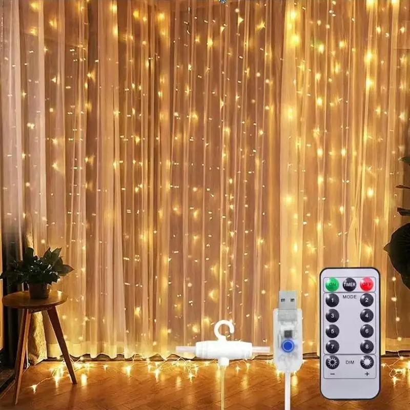 Stylish Curtain Fairy Lights, 1 Count Waterproof USB Powered Copper Wire LED Light with Remote Control LED Lights for Bedroom Window Party Decoration,