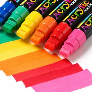 12 Colors Glass Window Markers, 15mm 3-In-1 Tip, Thick Wide Point, Large Blackboard Marker, Art Markers, Colorful Glass Beads for Windows
