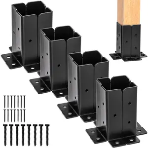 8 Pcs Adjustable Deck Post Anchor Base Brackets – Fit 1.5x1.5, 2x2, 2x4, 4x4 Posts | Heavy Duty Reversible Wood Fence & Pergola Post Base Kit, Black