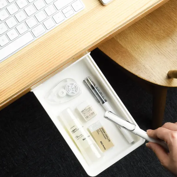 ABS Plastic Under-Desk Pull-Out Drawer Organizer - Rectangle Pull-Out Box with Durable Heavy-Duty Adhesive Strip, Hidden Storage for Office Supplies, Desk Accessories, Dorm Room Use
