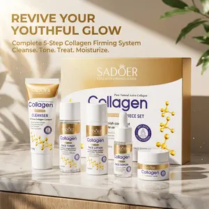 【5 PCS】Collagen Skin travel kit，Anti Aging Skincare Gift Set for Wrinkles & Fine Lines, Shrink Pores, Hydrate & Firm Skin, 5 Pcs Skincare Kits for Women with Cleanser, Toner, Lotion, Serum, Cream.