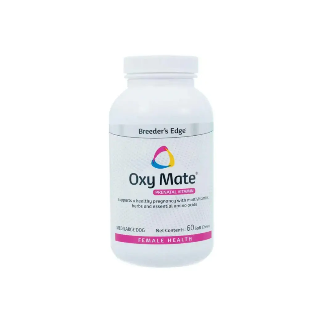 Breeder's Edge Oxy Mate Prenatal Chewables for Medium-Large Dogs - Prenatal Supplement with Iron, Vital Vitamins and Minerals, Herbs, Zinc, Meat, Folic Acid, Supports Healthy Pregnancy, Enhances Uterine Health, Boosts Red Blood Cell Production, Promotes U