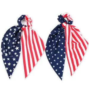 American Flag Hair Ties for Woman Girls Red White and Blue Ribbon Hair Scrunchies Elastic Patriotic 4th of July Hair Tie Independence Day Memorial Day Party Supplies Hair Accessories 2PCS