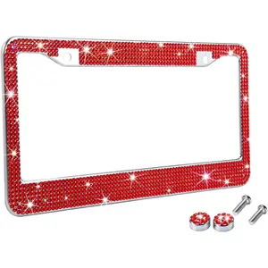 Bling Rhinestone License Plate Frames for Women, Metal Rust-Proof License Plate Cover Bling Car Accessories for Girls