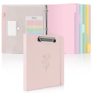 SKYDUE 1 Inch Linen 3 Ring Clipboard Binder with 5 Tab Dividers, Pockets & Labels, Letter Size
