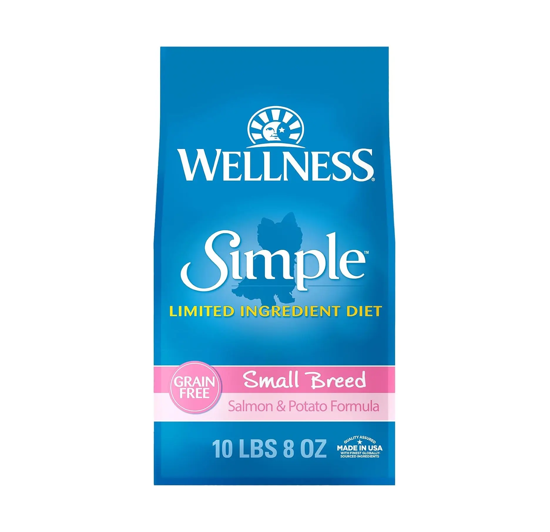Wellness Simple Limited Ingredient Small Breed Adult Dry Dog Food, Grain Free Kibble, Sensitive Stomach, Skin & Coat Support, Natural, Chicken Free, Salmon and Potato Recipe, 10.5 lb Bag