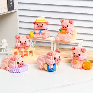 Cute Pig Set, 6 Pieces, Daily Life Puzzle Toy, Creative Building Blocks, Diy Building Model, Desktop Decoration, Pig Construction Kit, Adorable Playset, Building Model Kit