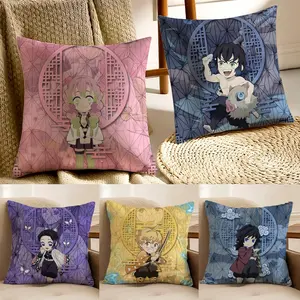 Demon S-Slayer K-Kimetsu Pillow Case Pillowcase Short Plush Hidden Zipper Soft And Washable Color-resistant Removable Suitable For Sofa Drawing Living Rooms Bedrooms Car Office Gift