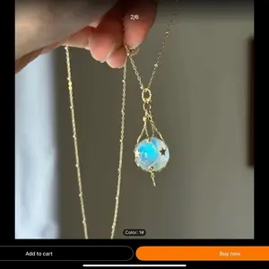 Stainless Steel Necklace with a Moonstone Sphere - Gold Chain & Blue Stone Pendant