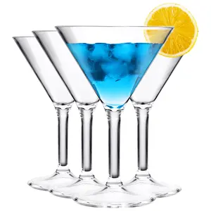 Khen European Style Plastic Crystal, Unbreakable Martini Glasses |Set of 4| Shatterproof Acrylic 100% Tritan, BPA-free Cocktail, Reusable, Floating Pool Outdoor & Indoor, Dishwasher Safe 10oz