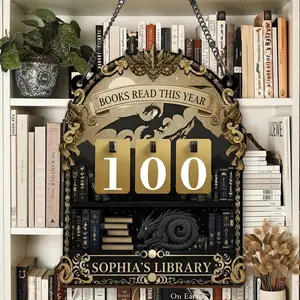 Dragon Book Tracker Sign, Books Read This Year Counter, Personalized Book Lover Display