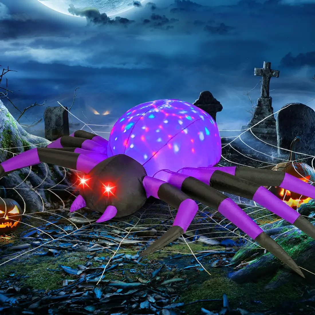 9 FT Halloween Inflatable Purple Spider with Built-in LED Lights, Giant Waterproof Blow-Up Outdoor Decoration for Lawn, Haunted House, Halloween Party