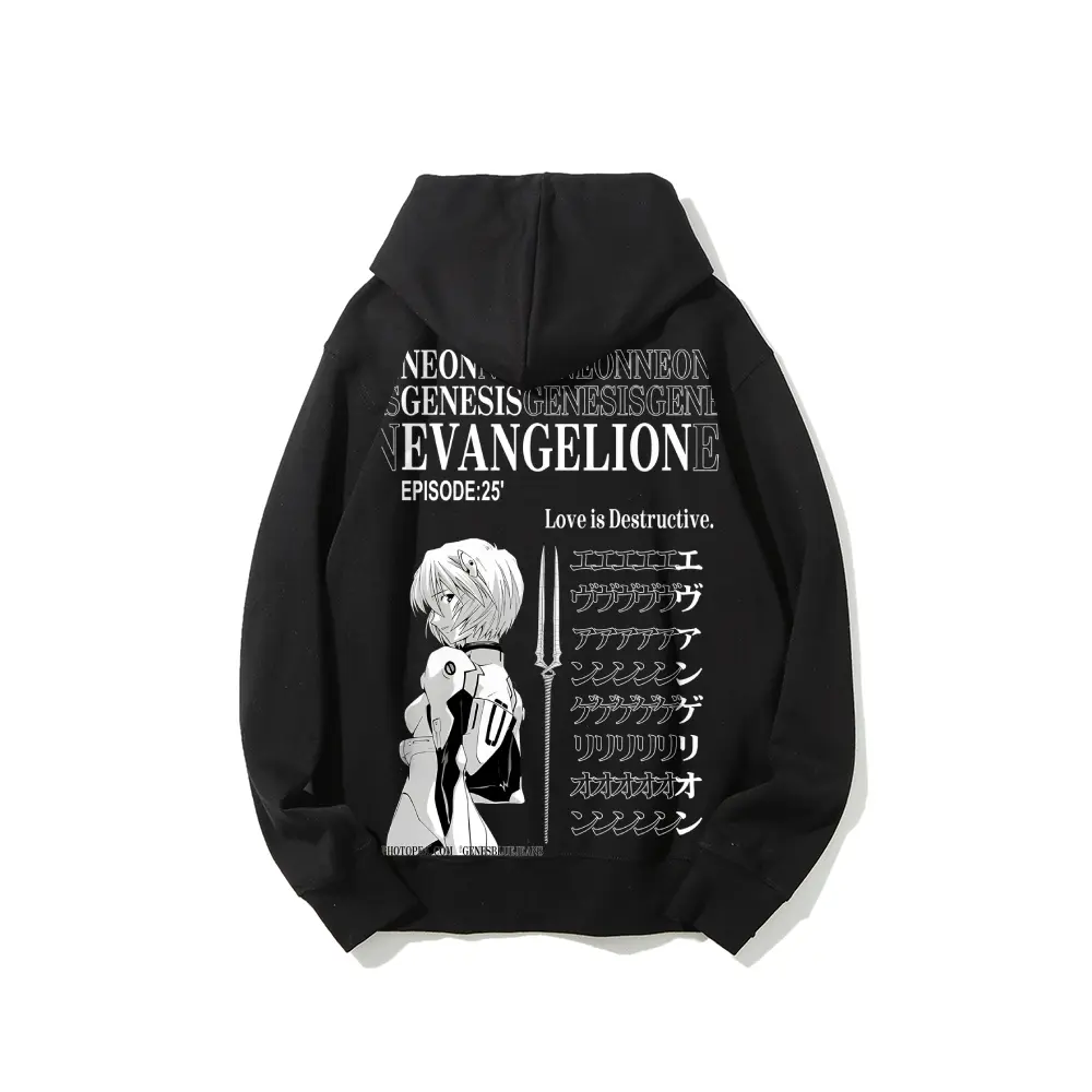 Men's Printed Unisex Casual Hoodie - Eva Rei Ayanami Anime Streetwear, Clean Minimal Design, Comfortable Breathable Fabric Tops, Trendy Sweatshirts Gift
