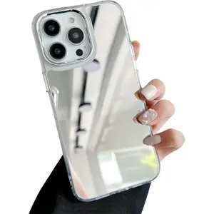 Phone Cases for iPhone 17 Pro Max16 15 14 13 12 11 Pro Max Plus  Mirror Case for Women Girls Makeup,Cute Glass Glossy Mirror Back Shockproof Hard Case with Clear Soft Silicone Bumper TPU Frame for iPhone 17 Pro Max