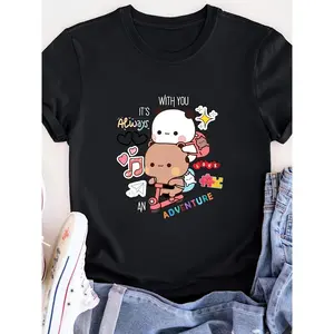 Unisex T-Shirt Suitable for Everyone, Bubu Dudu Couple T-Shirt| Cute And Fun Design| Special Gift for Couples| Versatile Women'S Printed T-Shirt for Spring And Summer, Machine Washable, Made of 95% Polyester And 5% Spandex Knit Fabric, Regular Length.