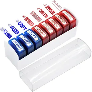 Self Inking Office  Set for Approved Paid Completed Copy Faxed Scanned , Rubber Business  8 count with Plastic Tray Message Account  Paper Work Text Ink Stampers