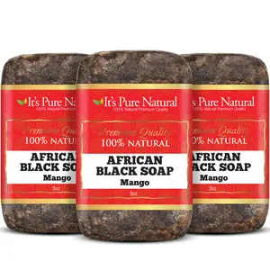 It's Pure Natural African Black Soap Bars Mango (Pack of 3) Organic Raw Soap for Face & Body [Made in Ghana] Body Care Body Wash