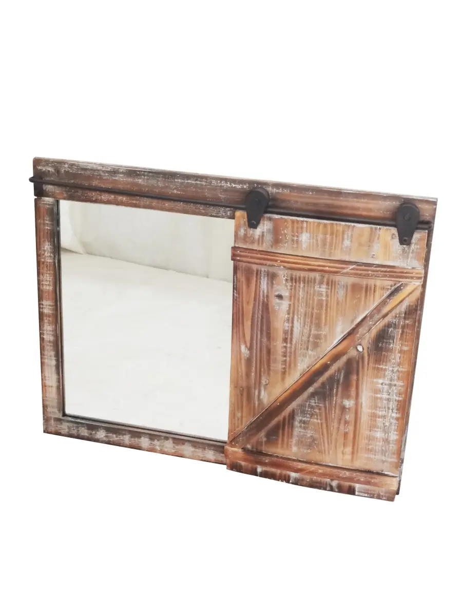 Jeco HD-DM028 Distressed Finish Classic Wood Rectangle 2-inch Wall-Mounted Accent Mirror, 27.5x21.63in Home Decor with Metal Moveable Z-Bar for Home Reflections in Any Room, Time-Worn