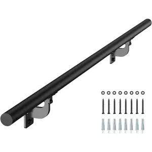 VEVOR Wall Mounted Stair Handrail, 6ft Pipe Staircase Handrail, Black Galvanized Aluminum, 1.26 inch Pipe Diameter, IndoorOutdoor Staircase Railing, Industrial Hand Rail for Steps, Security BalusterVEVOR Super Brand Day
