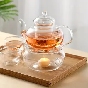 Universal Glass Teapot Warmer, Glass Tea Kettle, 4.92 in Diameter Heatproof Borosilicate Glass Tea Warmer for Heating Blooming Tea, Coffee or Milk (Candle not Included)