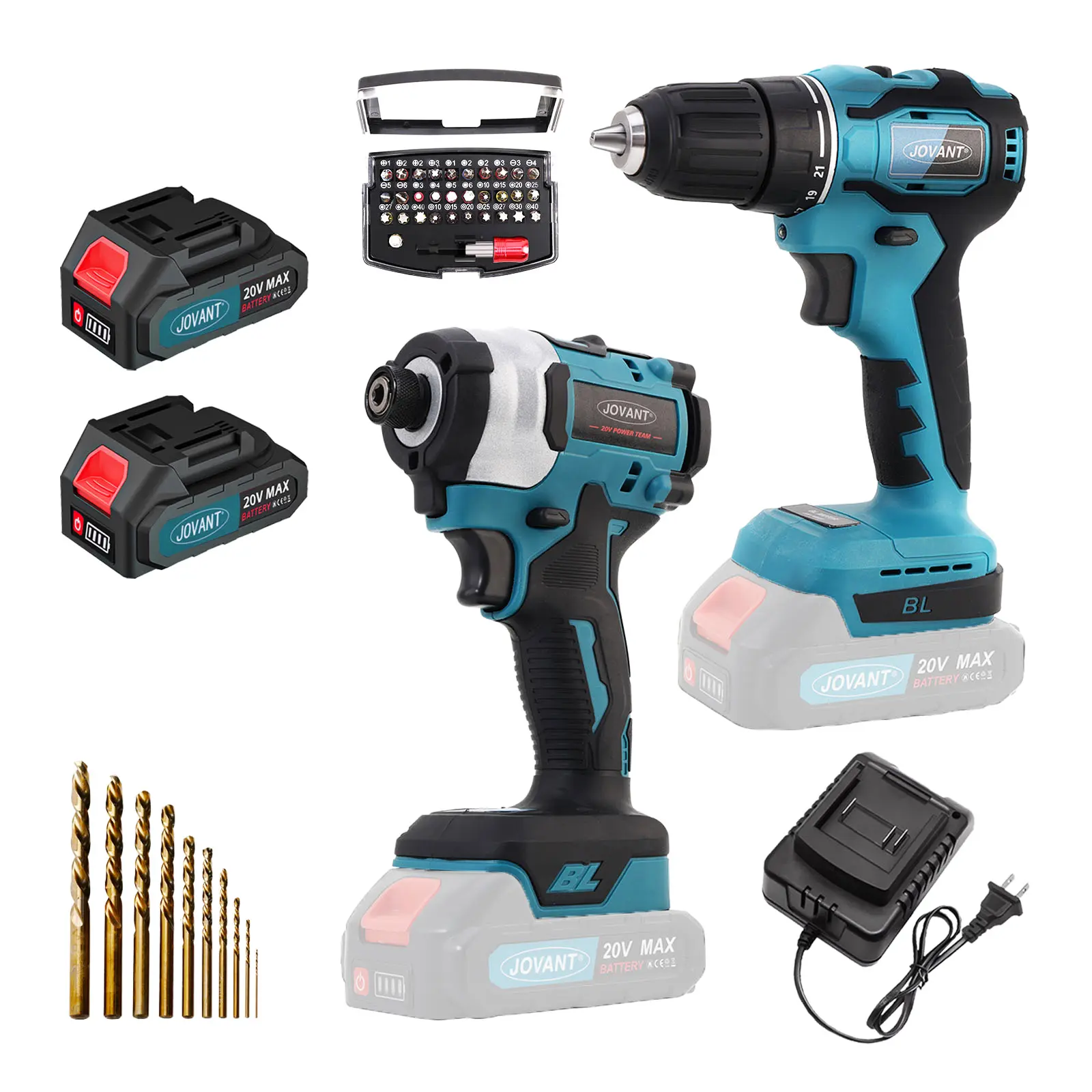JOVANT Cordless Drill and Impact Driver, Electric Drill & Impact Driver Combo Kit with 3/8 inch Electric Drill and 1/4-inch Impact Driver with 2*Batteries and 1 Charger – Combo for Home Construction, Woodworking, and Automotive Maintenance Power Tool