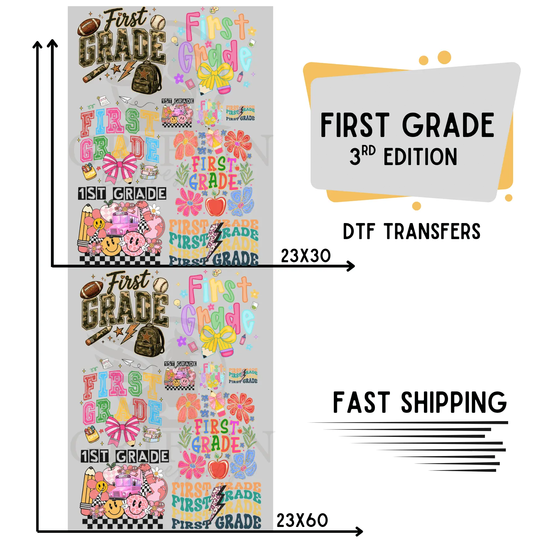 First Grade .3  | Premade DTF Transfer Gang Sheet For Graphic Tees