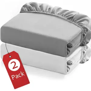 Twin Fitted Sheets 2 Pack, Deep Pocket for Mattress Up to 14 Inches, Ultra Soft Breathable Long Lasting Single Fitted Sheets, Grey and White