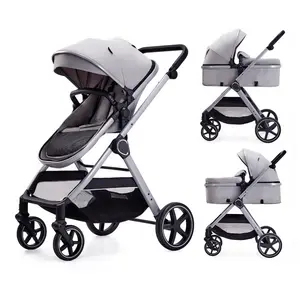 Lortsybab 2 in 1 Baby Stroller, Newborn Infant Toddler Convertible Pram Stroller for 0-36 Months Old Babies (Grey)