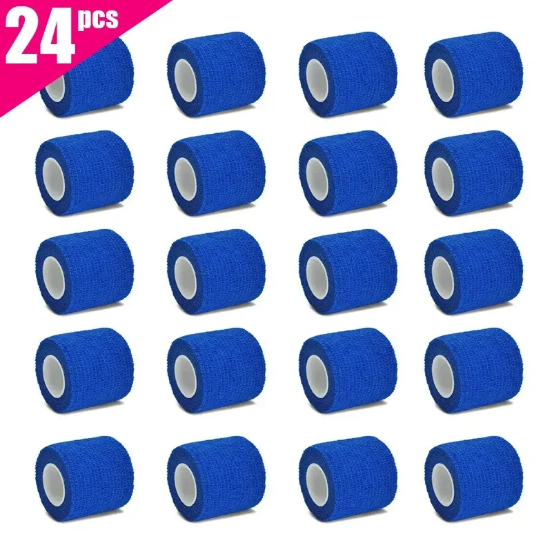 6pcs/12pcs/24pcs 5cm * 4.5m blue medical gauze sports bandage self-adhesive breathable elastic bandage for fixing fingers, wrist kinetape