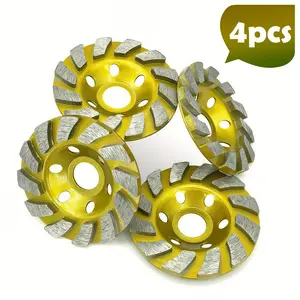 4pcs Diamond Concrete Grinding Wheels, Turbo Segmented Angle Grinder Abrasives, 4.5 Inch Cup Wheel for Fast Polishing and Finishing