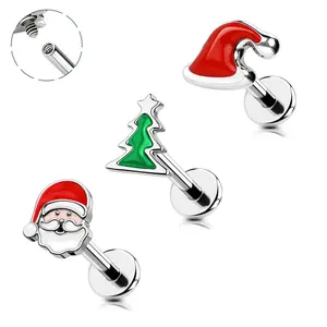 Oufer 16G 3PCS Internally Threaded Christmas Cartilage Studs