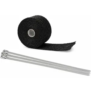Black Fiberglass Exhaust Header Wrap 2" x 16.5' with 5pcs 11.8 Inch Stainless Steel Locking Ties