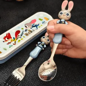 Judy Zootopia Officially Licensed Stainless Steel Fork And Spoon Set Cartoon-themed Toy Story LotsoTableware Flatware Set With Case Portable Dining Utensil Set Travel Tableware Set Disney