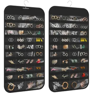 80-Pocket Dual-Sided Hanging Jewelry Organizer - Necklace, Earring, Bracelet Storage Black Boxes 80-Pocket Dual-Sided Hanging Jewelry Organizer - Necklace, Earring, Bracelet Storage Black Boxes